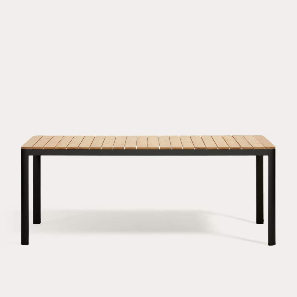 Kave Home Bona aluminium and solid teak table, 100% outdoor suitable with black finish, 160 x 90 cm