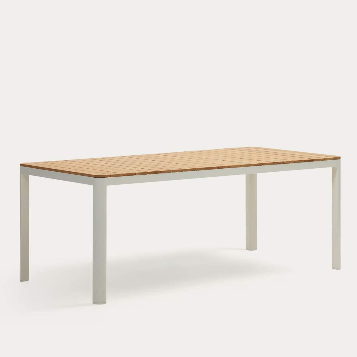 Kave Home Bona aluminium and solid teak table, 100% outdoor suitable with white finish, 160 x 90 cm