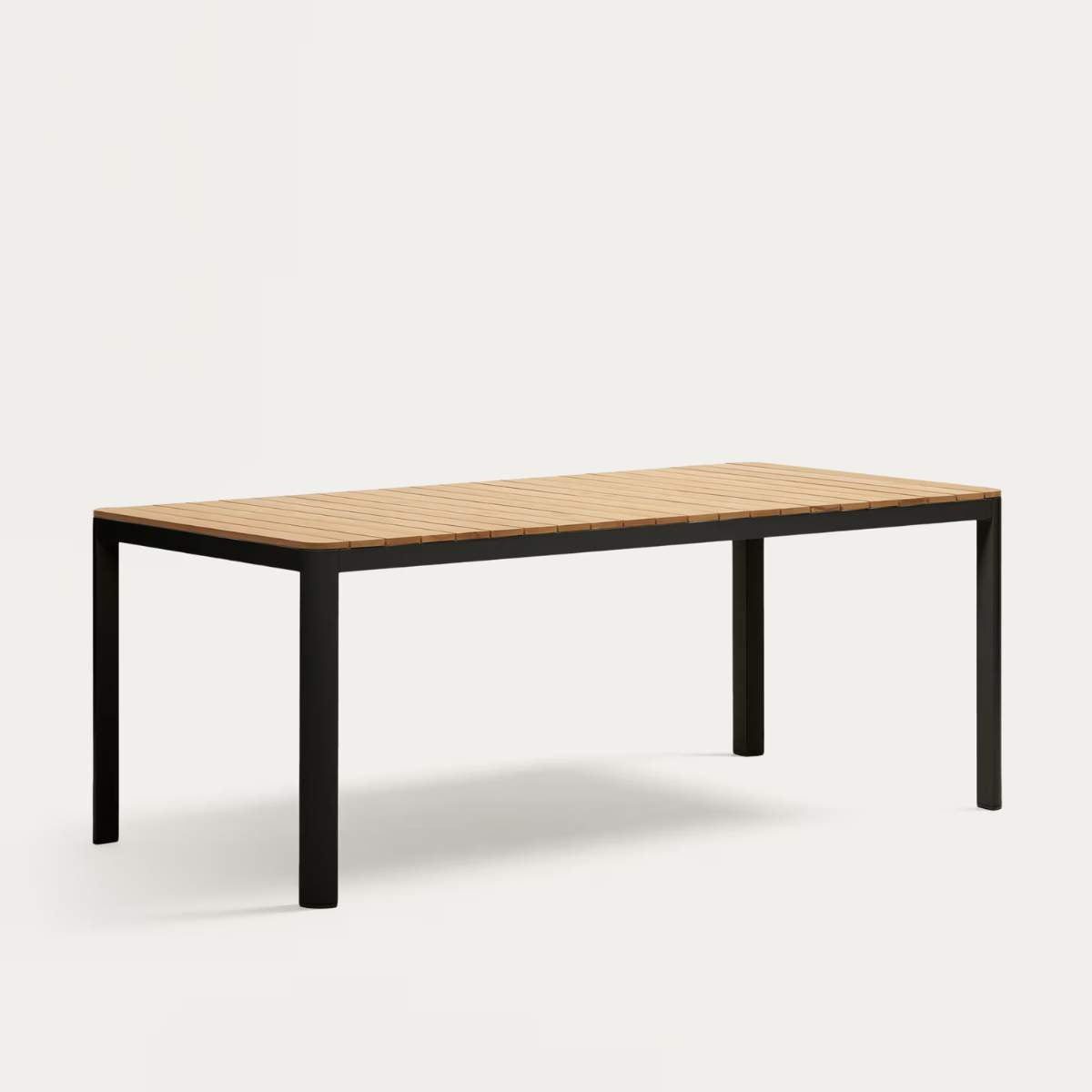 Kave Home Bona aluminium and solid teak table, 100% outdoor suitable with black finish, 160 x 90 cm