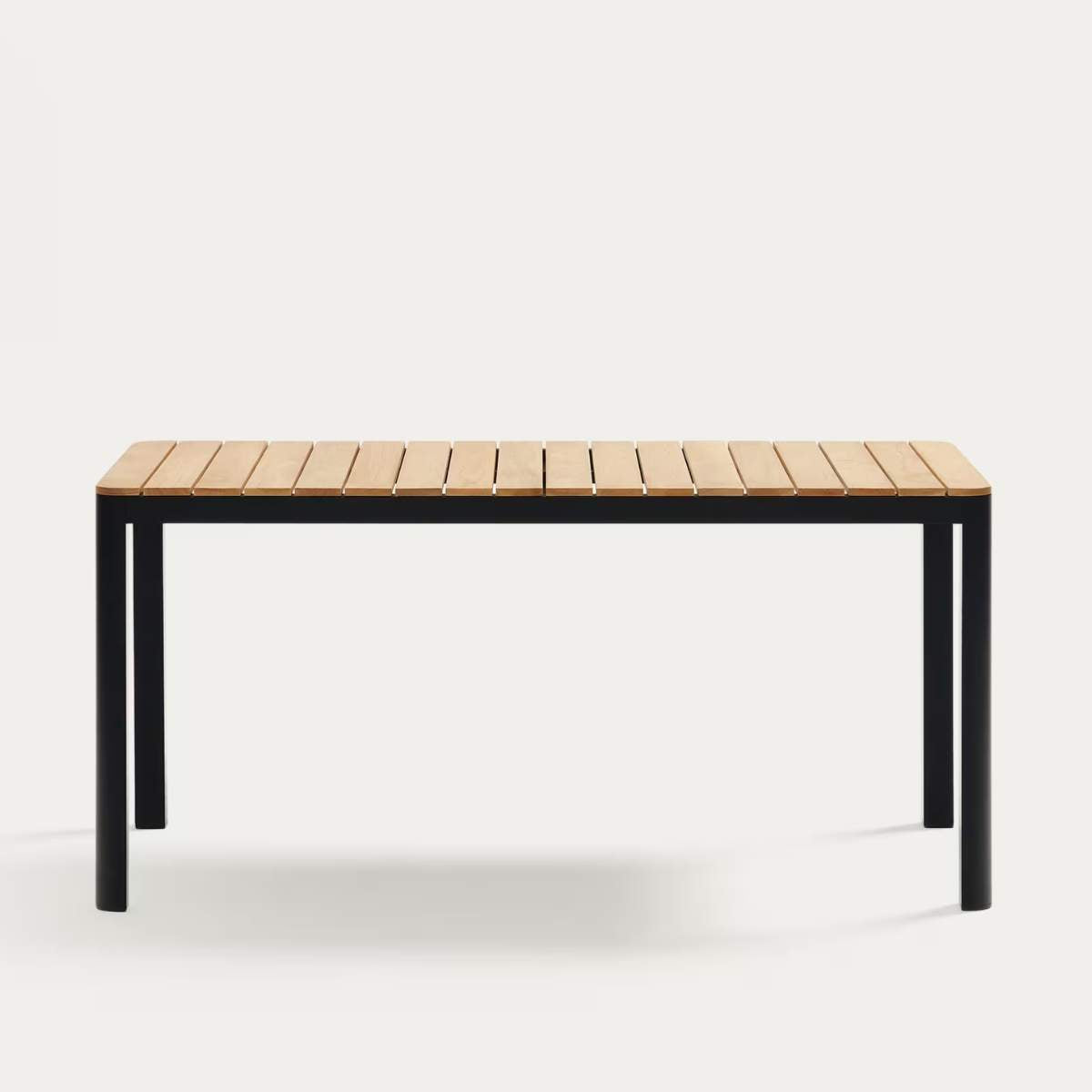 Kave Home Bona aluminium and solid teak table, 100% outdoor suitable with black finish, 160 x 90 cm