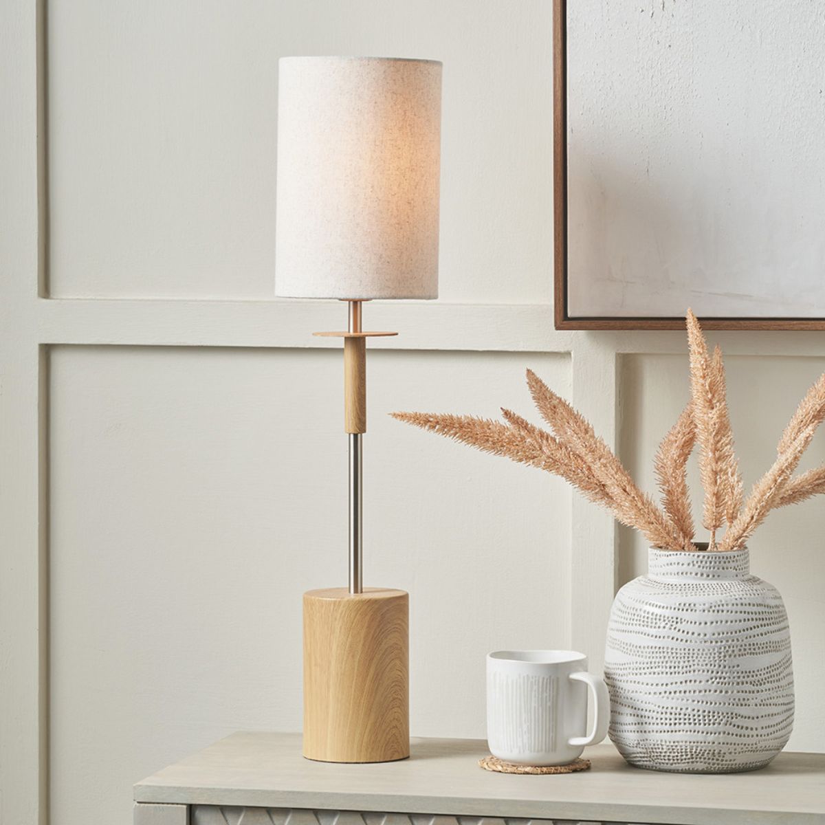 Pacific Lifestyle Bonham Natural Wood Veneer and Silver Metal Table Lamp