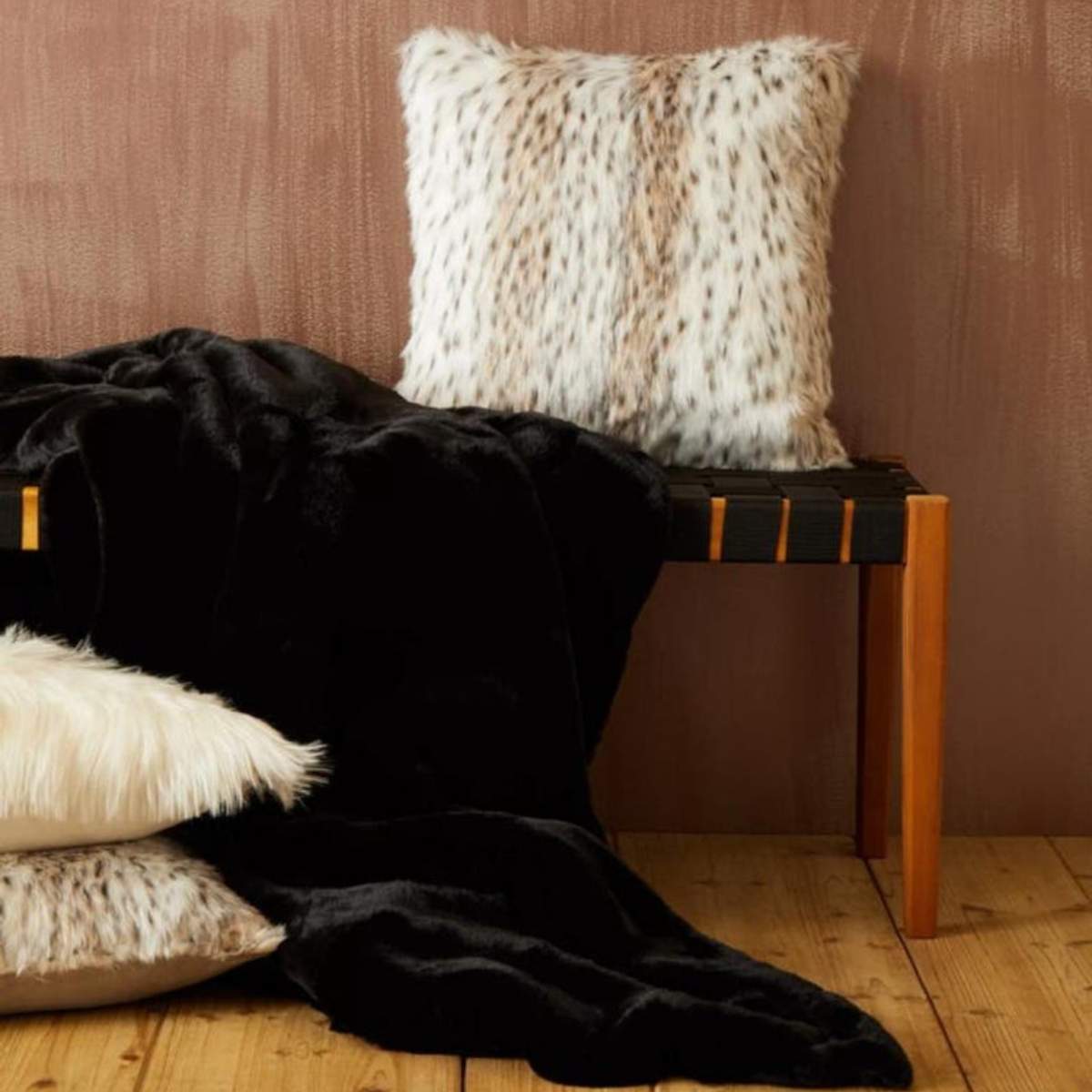 Beaumonde Home Bosie Lamina Black Fur Throw