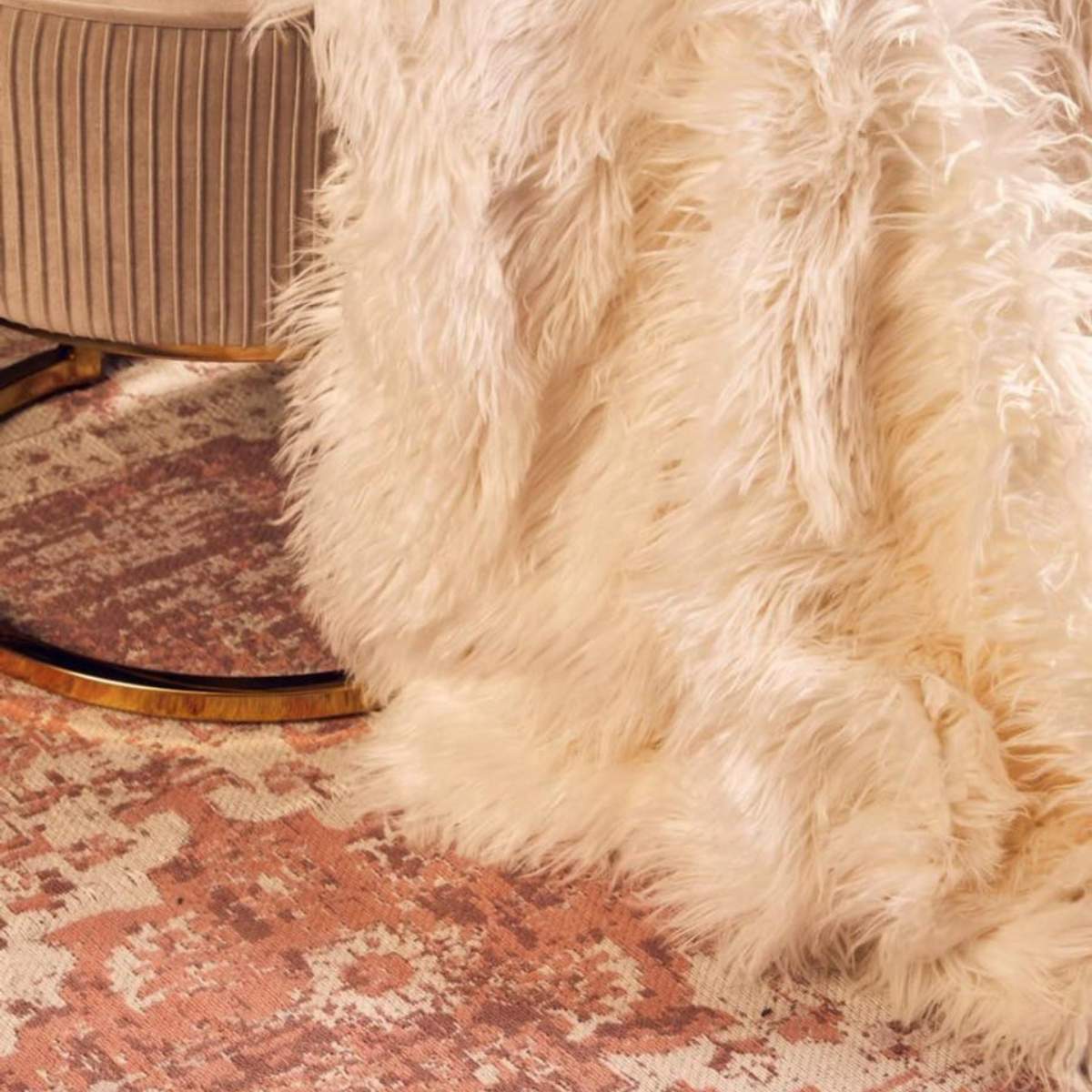 Beaumonde Home Bosie Lamina Cream Fur Throw