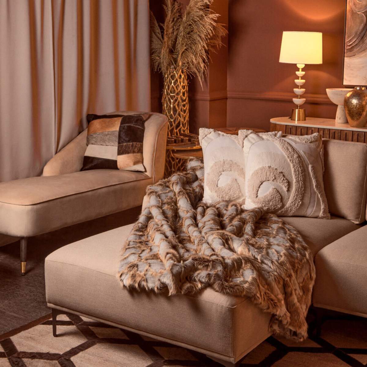 Beaumonde Home Bosie Lamina Grey And Natural Fur Throw