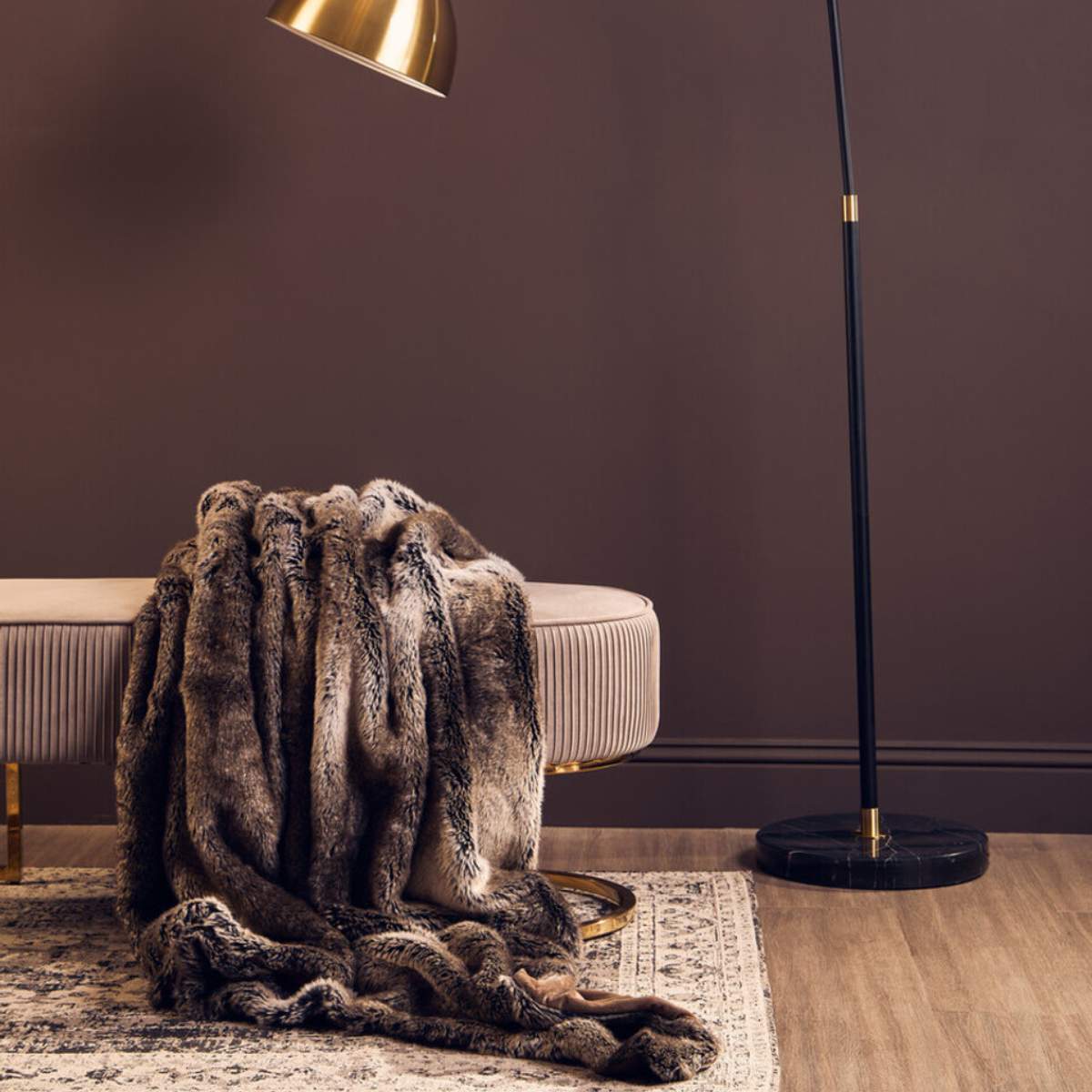 Beaumonde Home Bosie Lamina Mocha Ombre Fur Throw