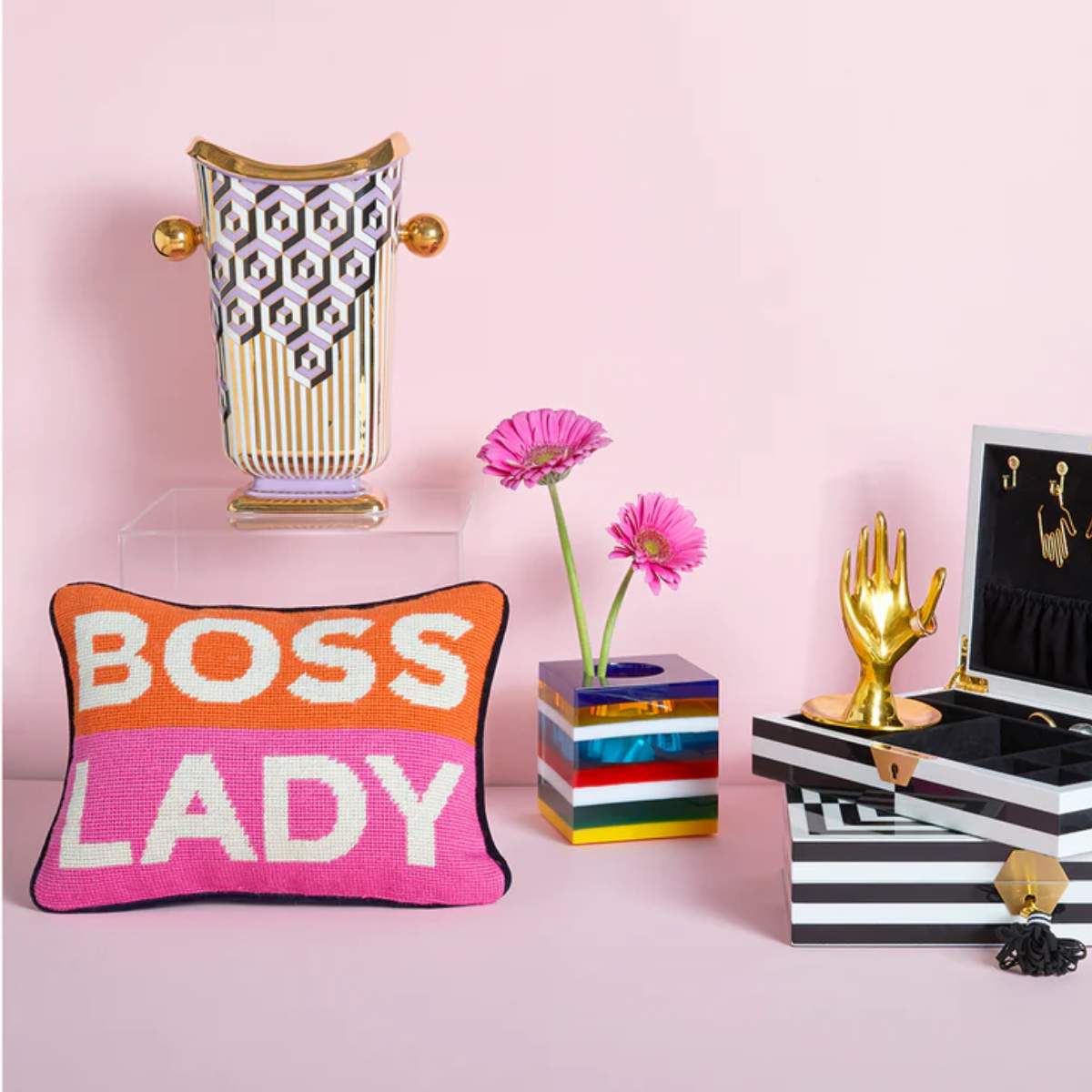 Jonathan Adler Boss Lady Needlepoint Cushion