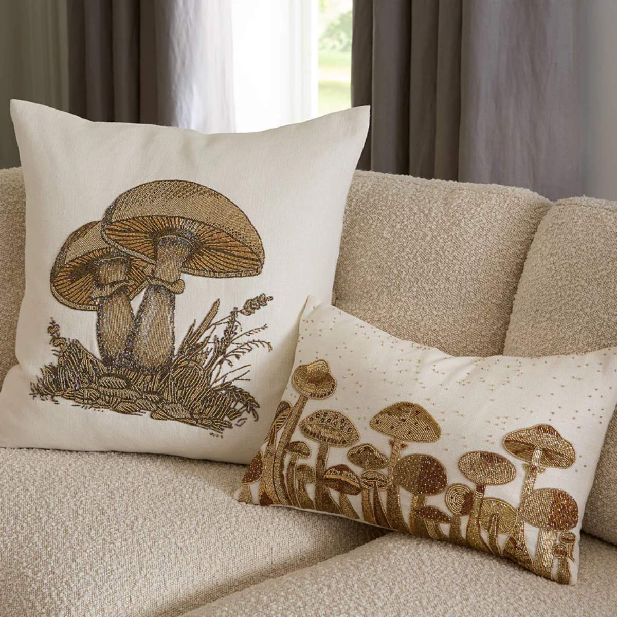Jonathan Adler Botanist Large Mushrooms Beaded Cushion