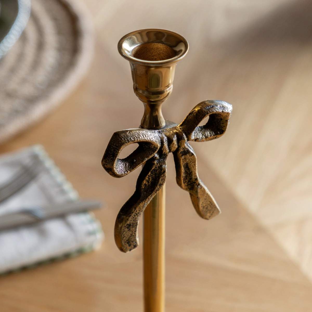 Gallery Direct Bow Dinner Candle Holder Gold
