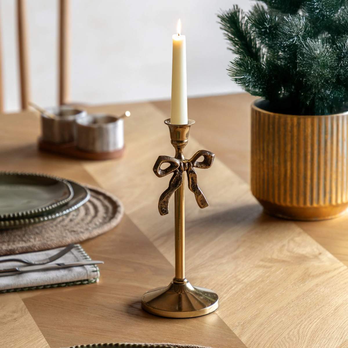 Gallery Direct Bow Dinner Candle Holder Gold