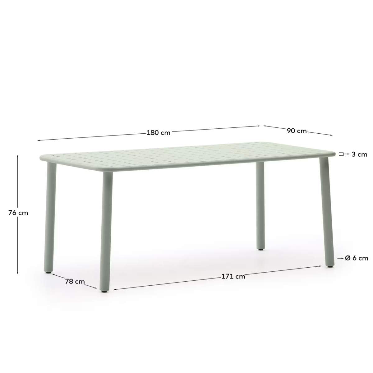 Kave Home Brai outdoor table in taupe galvanised steel 180 x 90cm