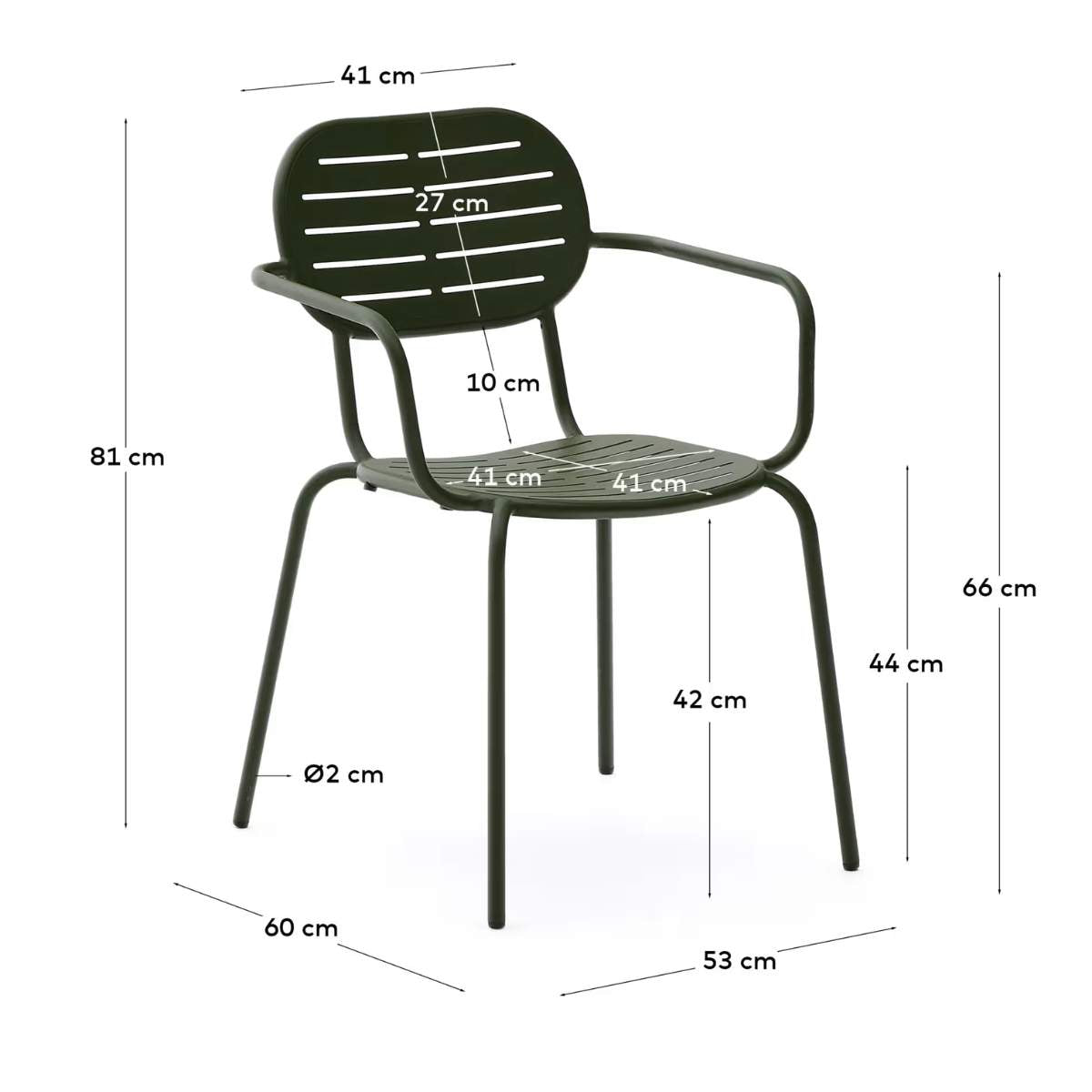 Kave Home Brai stackable outdoor chair with armrests in taupe galvanised steel