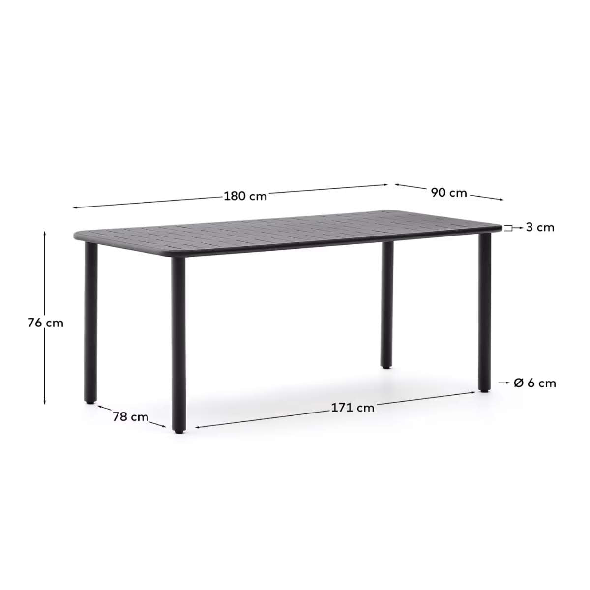 Kave Home Brai outdoor table in taupe galvanised steel 180 x 90cm