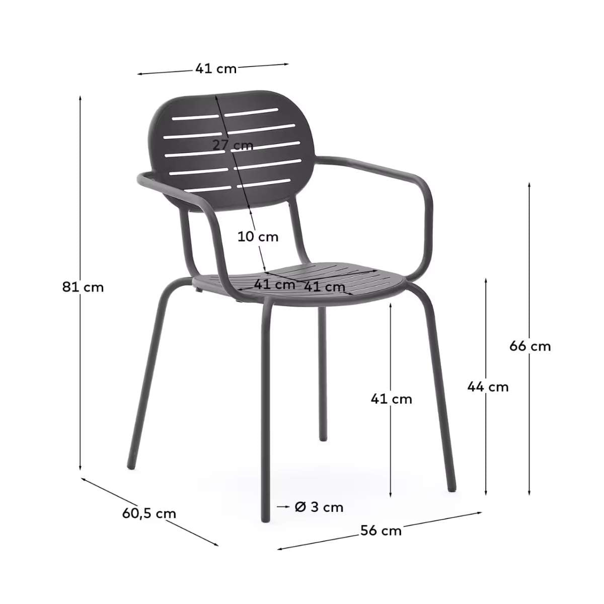 Kave Home Brai stackable outdoor chair with armrests in taupe galvanised steel