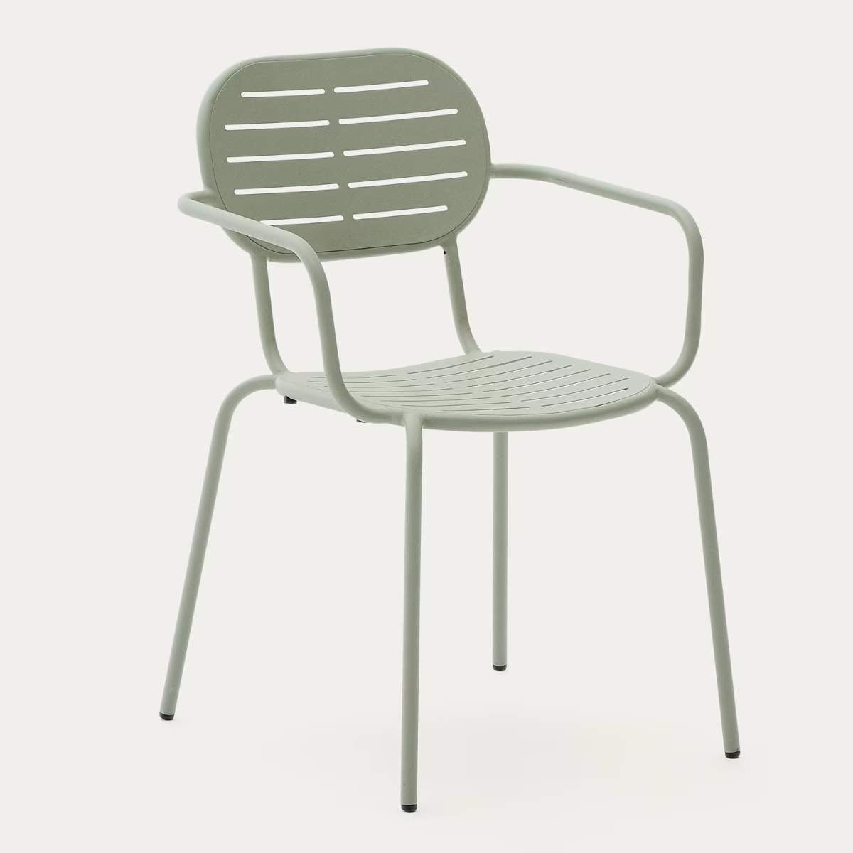Kave Home Brai stackable outdoor chair with armrests in taupe galvanised steel