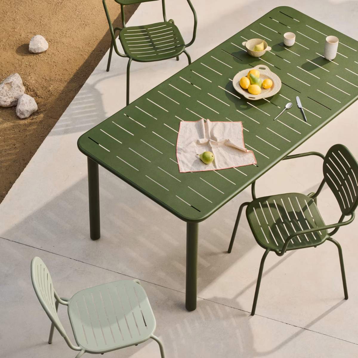 Kave Home Brai outdoor table in taupe galvanised steel 180 x 90cm