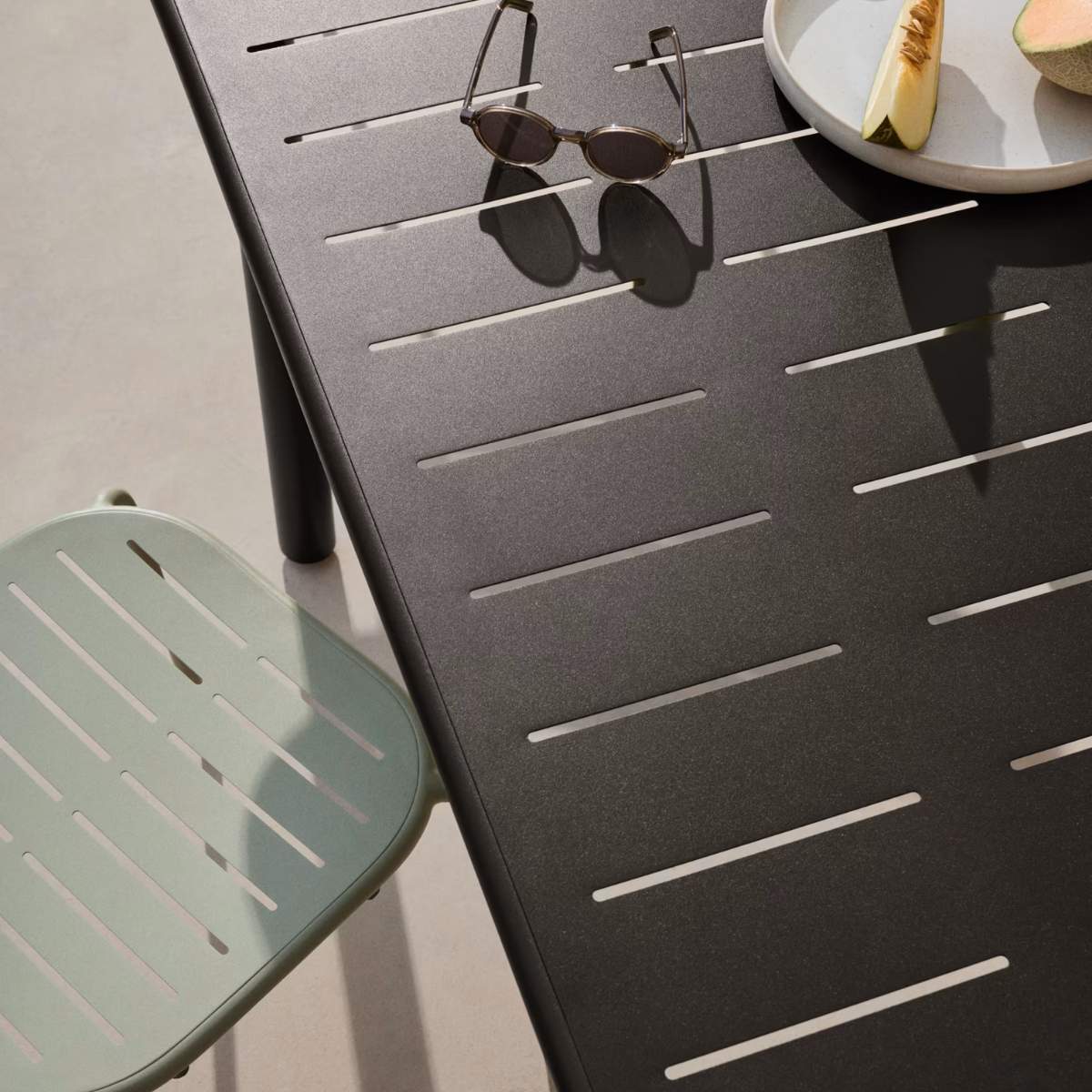 Kave Home Brai outdoor table in taupe galvanised steel 180 x 90cm