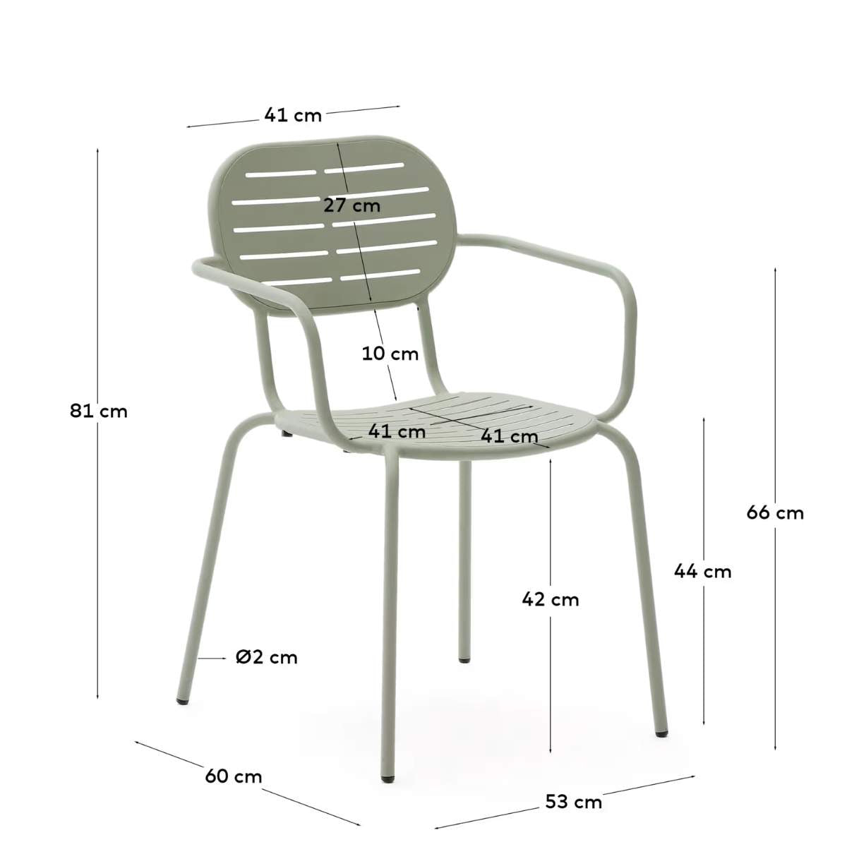 Kave Home Brai stackable outdoor chair with armrests in taupe galvanised steel
