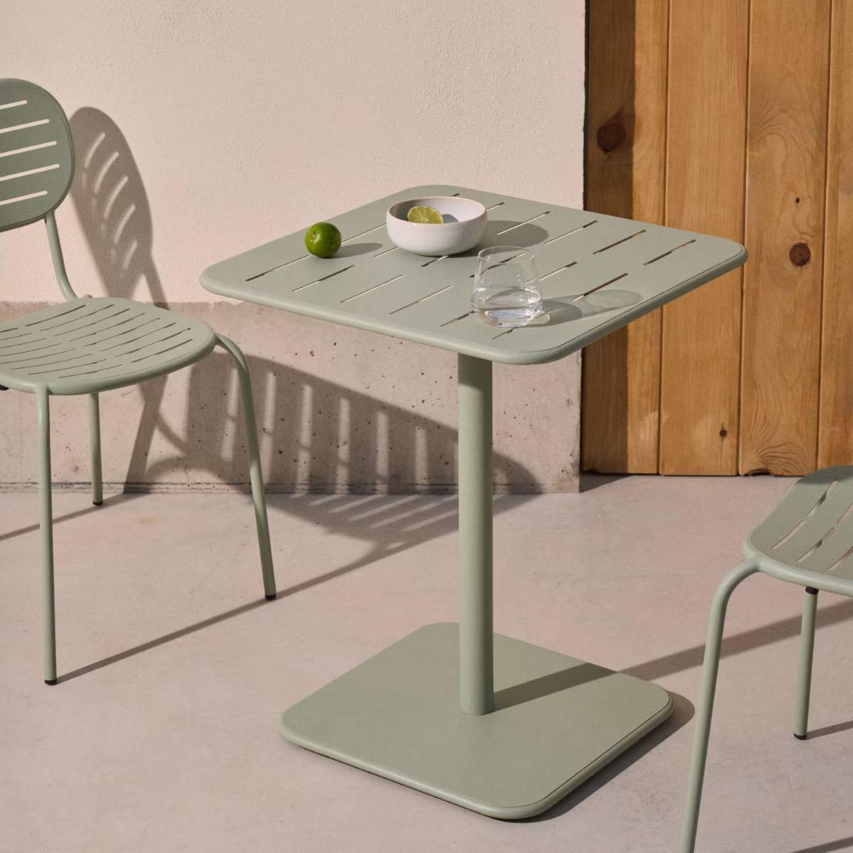 Kave Home Brai outdoor table in burgundy galvanised steel 70 x 70cm