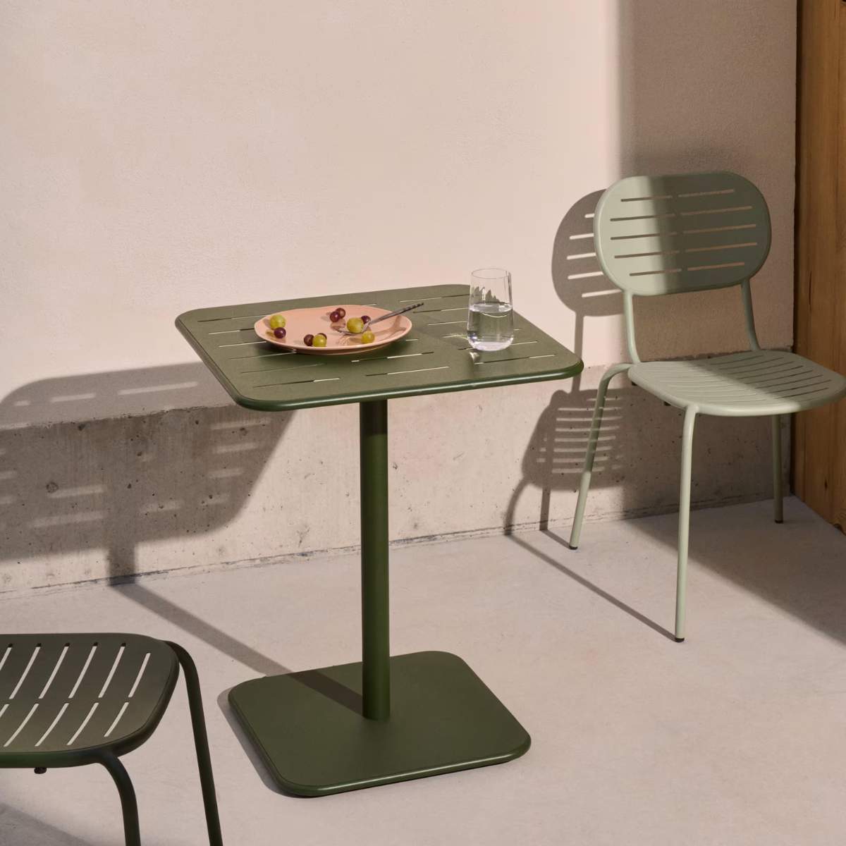 Kave Home Brai outdoor table in burgundy galvanised steel 70 x 70cm