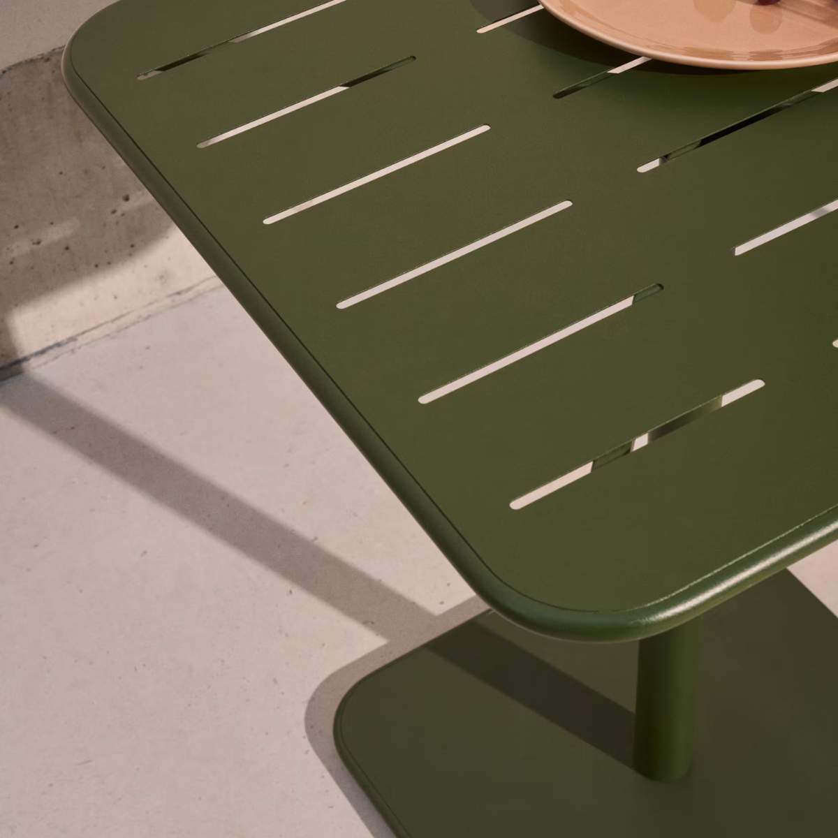Kave Home Brai outdoor table in burgundy galvanised steel 70 x 70cm