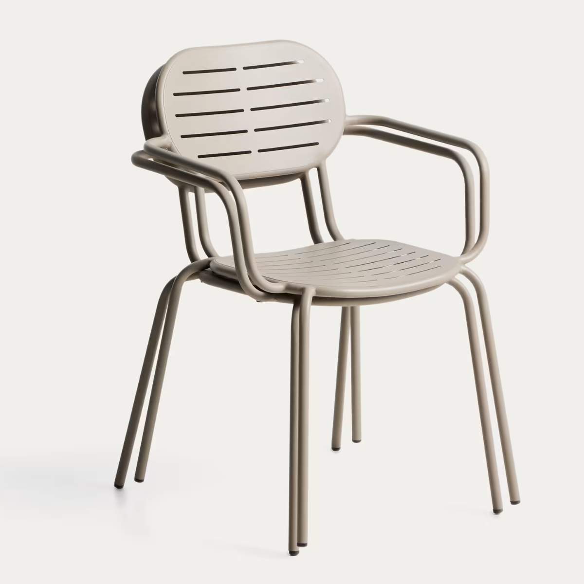 Kave Home Brai stackable outdoor chair with armrests in taupe galvanised steel