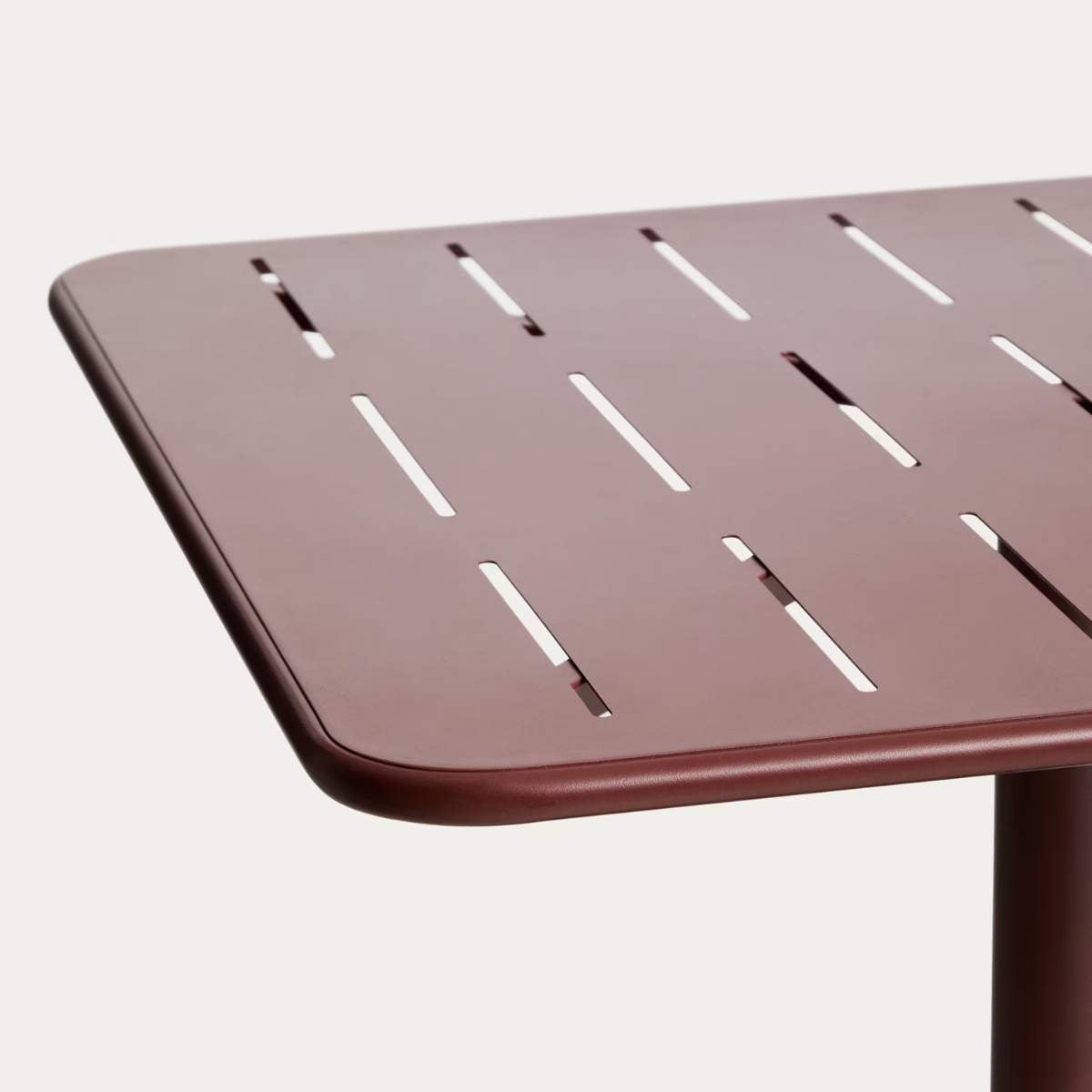 Kave Home Brai outdoor table in burgundy galvanised steel 70 x 70cm