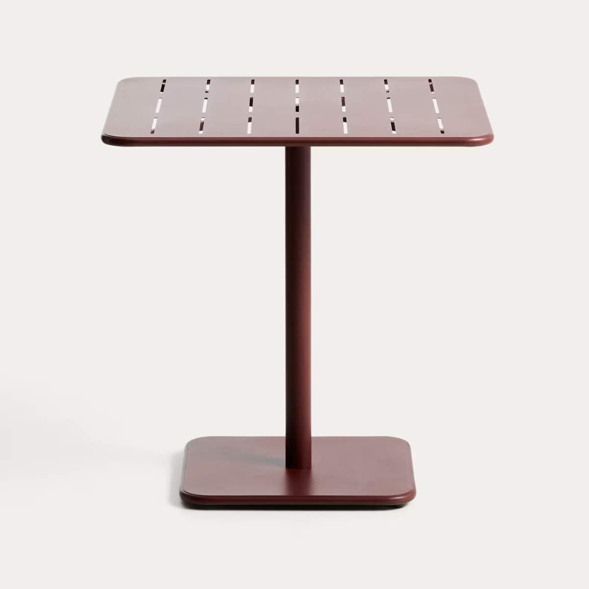 Kave Home Brai outdoor table in burgundy galvanised steel 70 x 70cm