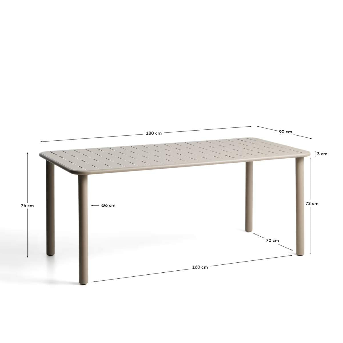 Kave Home Brai outdoor table in taupe galvanised steel 180 x 90cm
