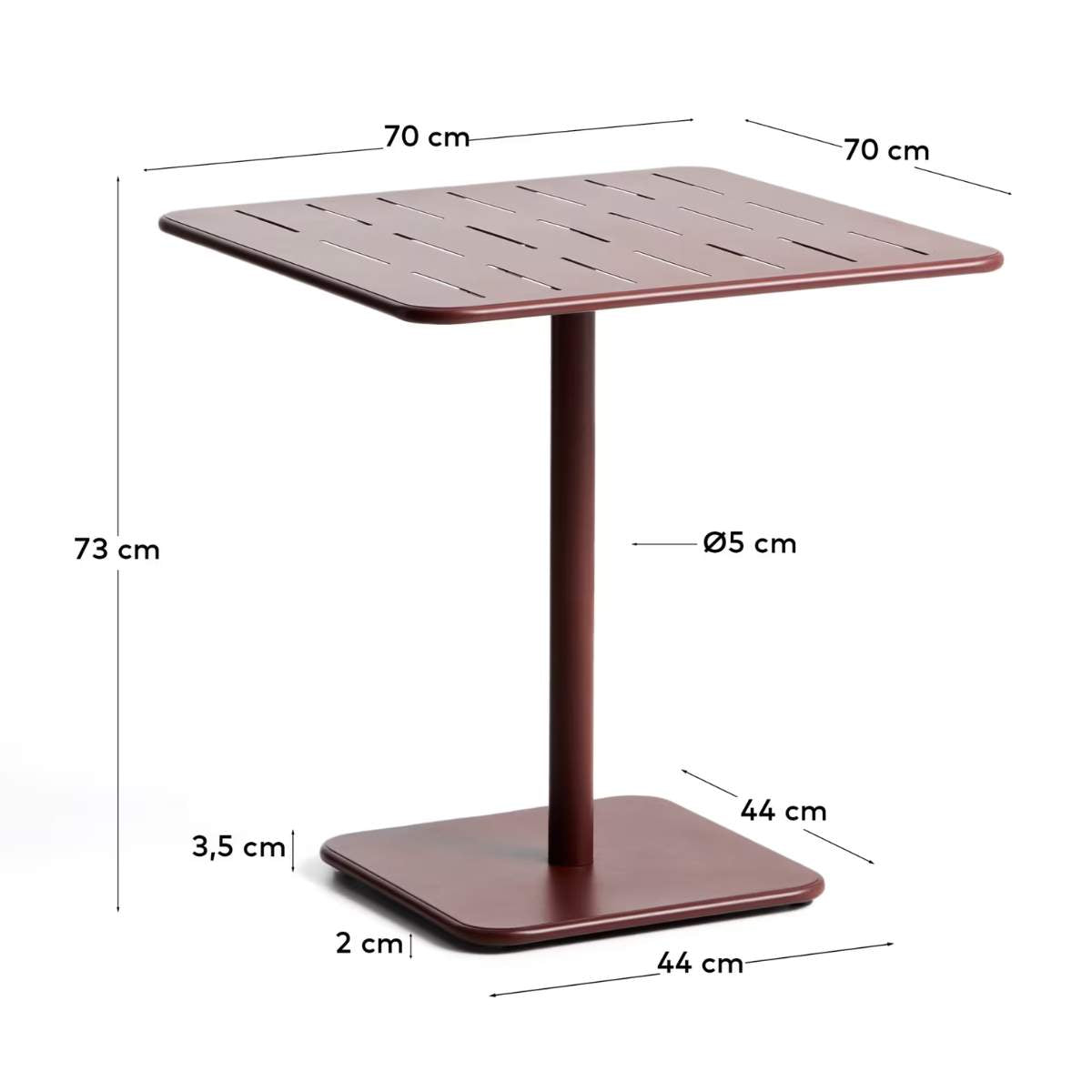 Kave Home Brai outdoor table in burgundy galvanised steel 70 x 70cm