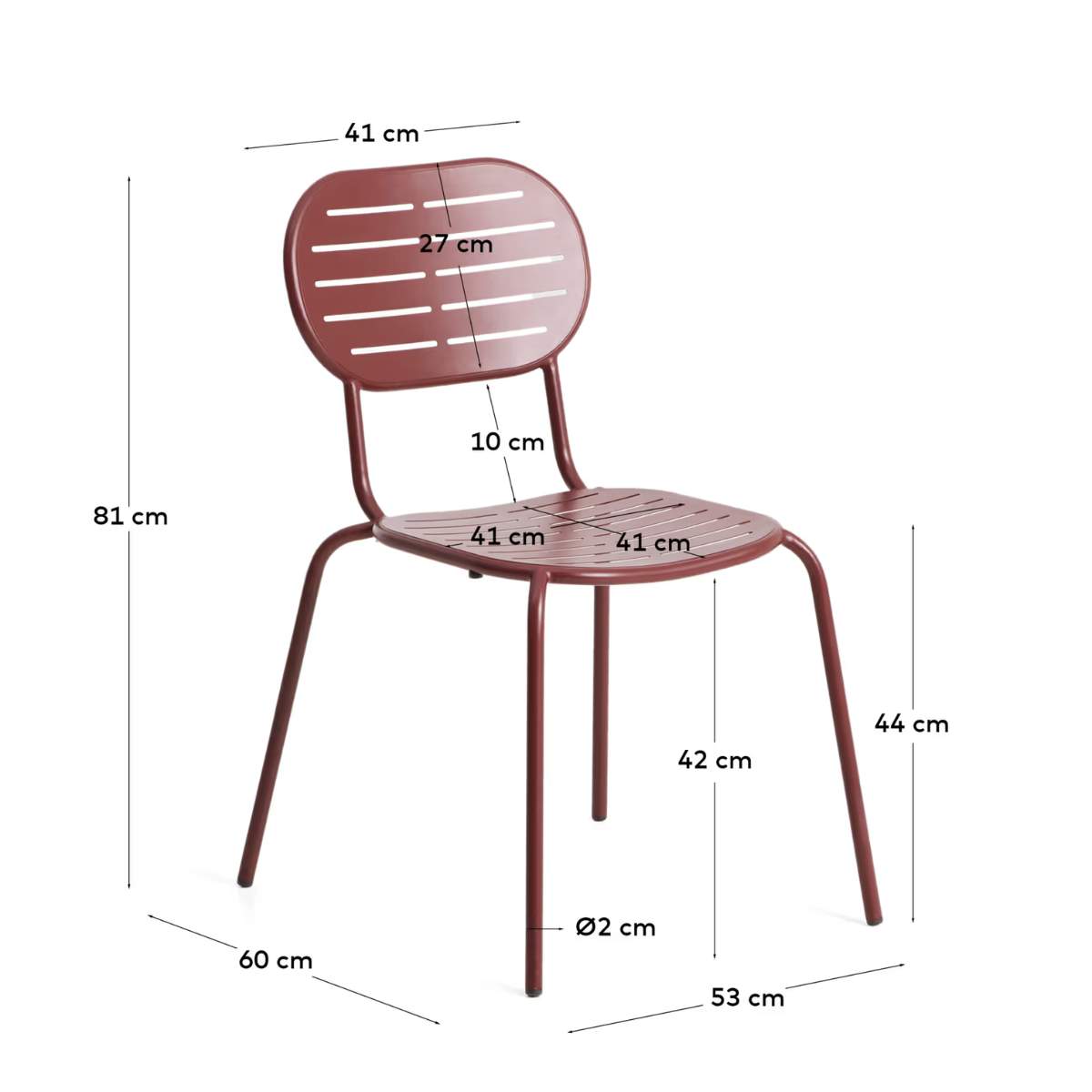 Kave Home Brai stackable outdoor chair in burgundy galvanised steel