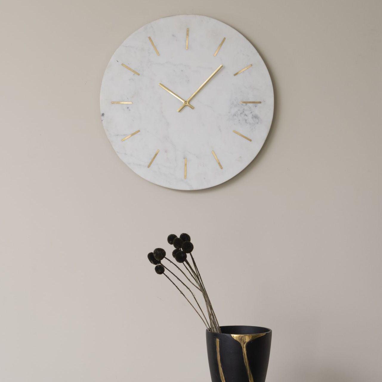 Brass Inlay And Marble Wall Clock-Beaumonde