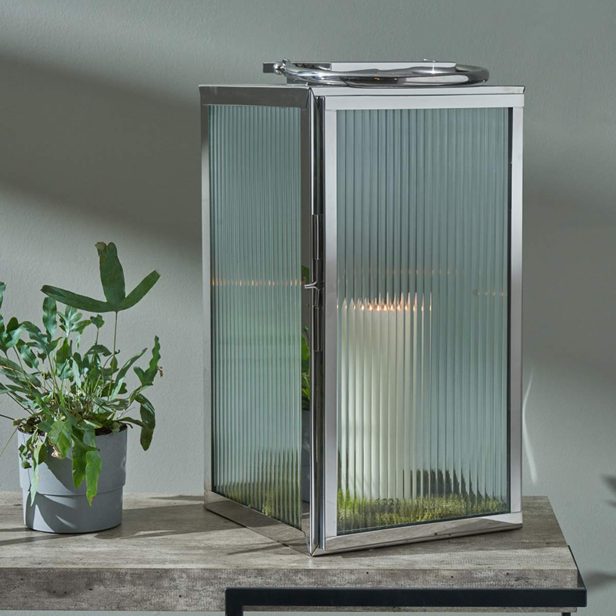 Pacific Lifestyle Brass Metal and Smoked Glass Panelled Hurricane