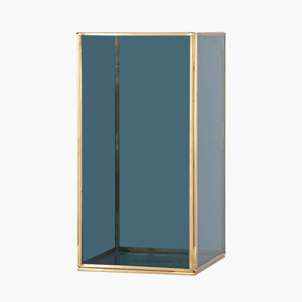 Pacific Lifestyle Brass Metal and Smoked Glass Panelled Square Hurricane