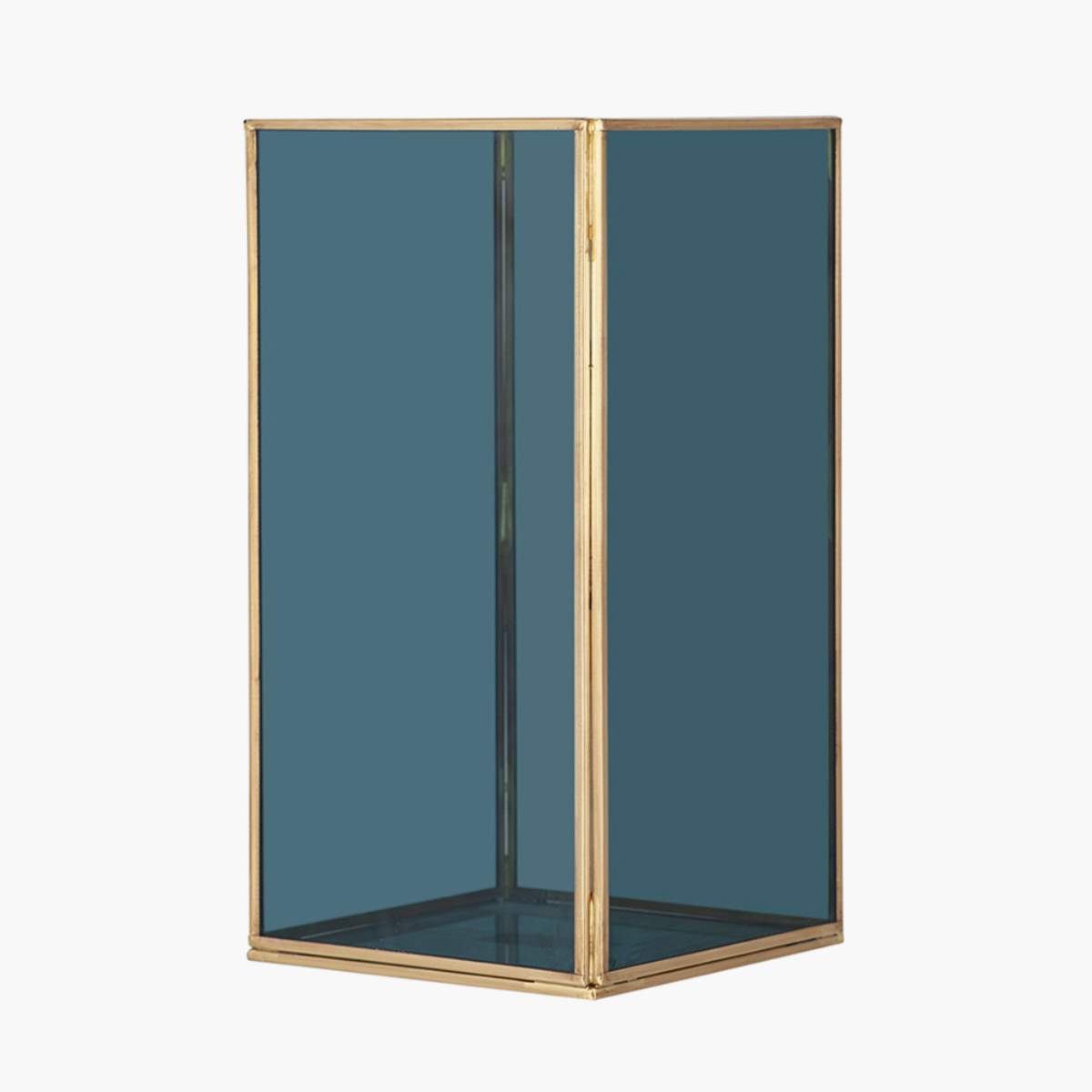Pacific Lifestyle Brass Metal and Smoked Glass Panelled Square Hurricane