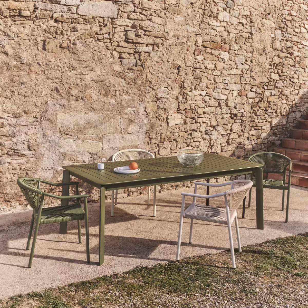 Kave Home Brela green extendable aluminium table 205(287) x 100cm