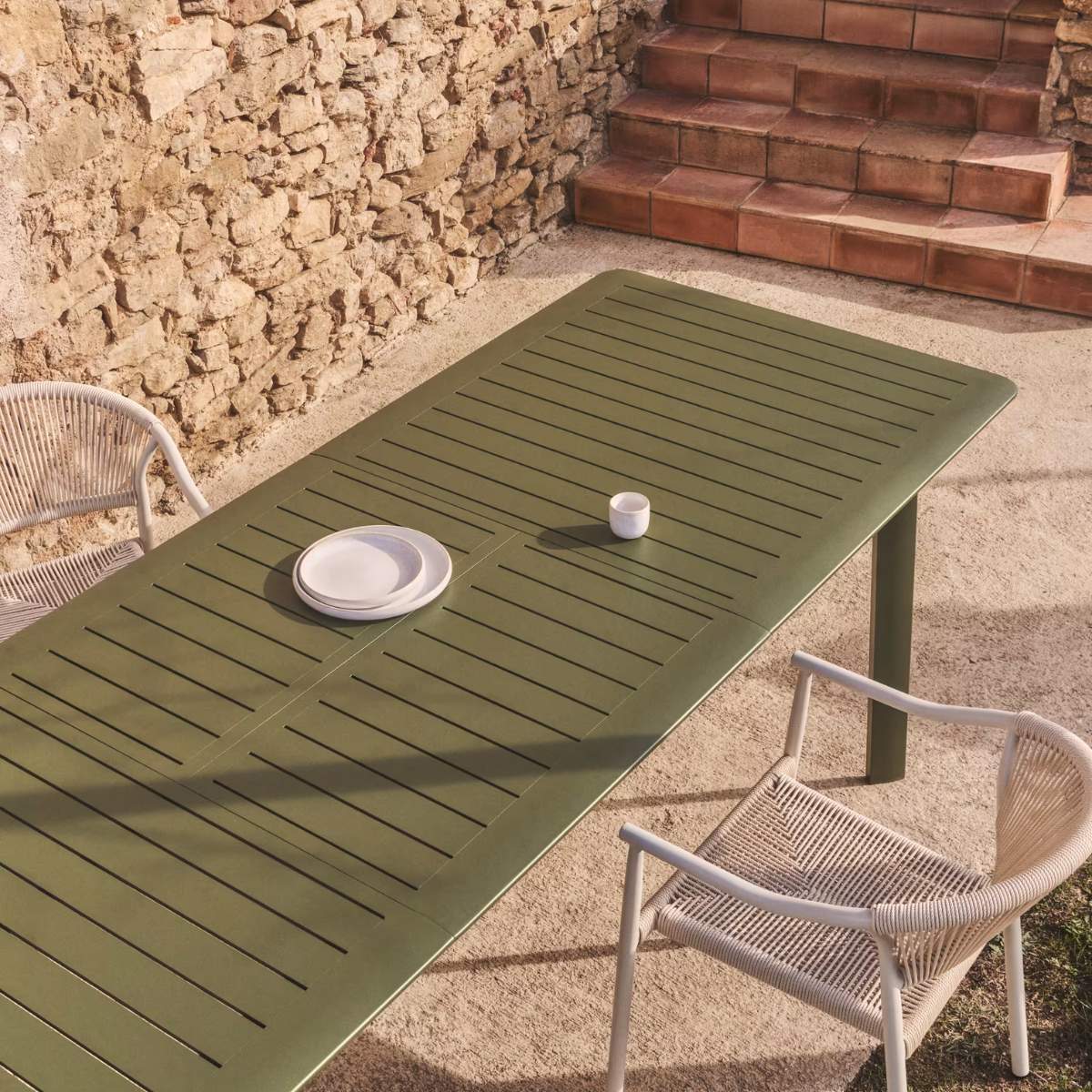Kave Home Brela green extendable aluminium table 205(287) x 100cm