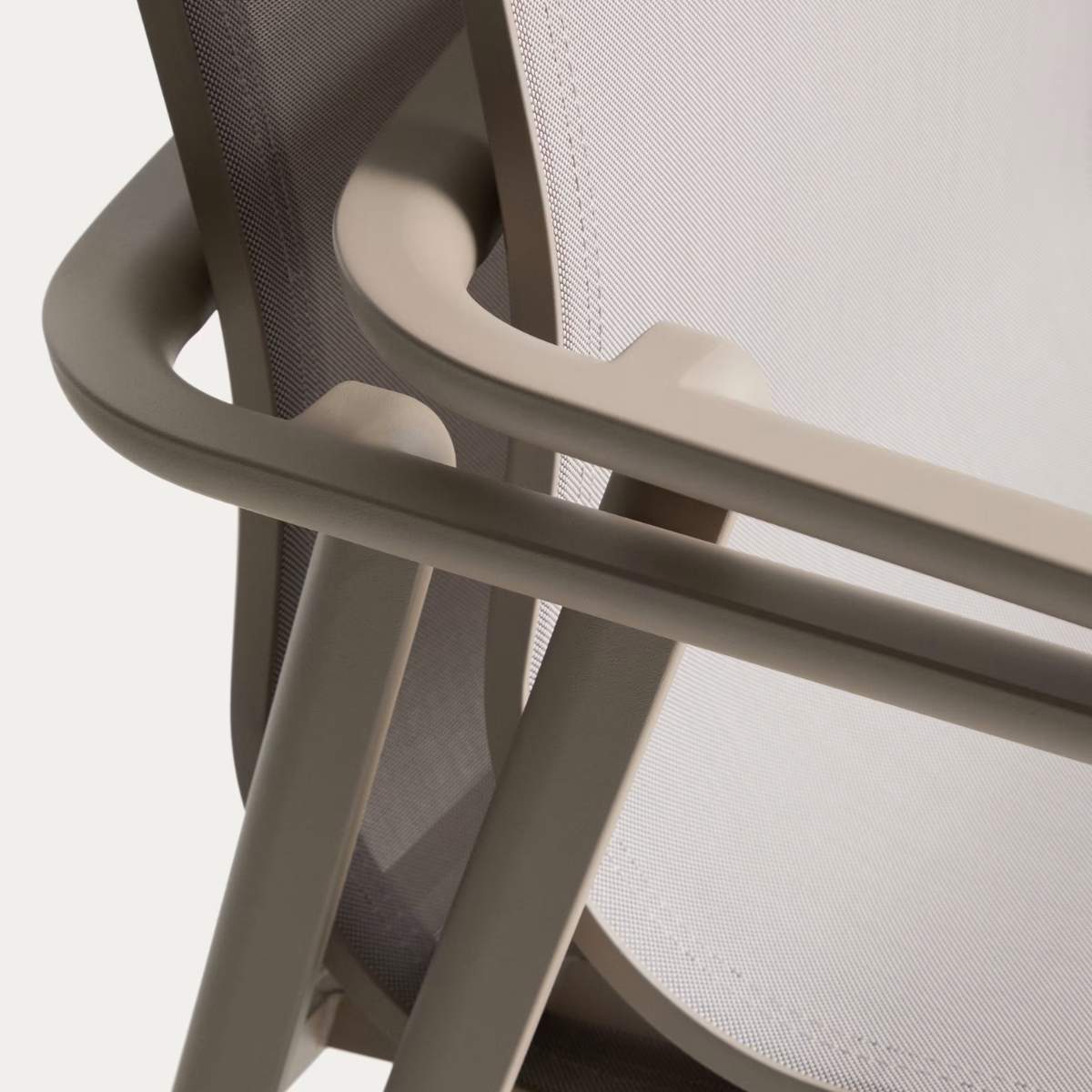 Kave Home Set with Brela extendable table in ecru aluminium and 6 stackable Canea chairs in ecru aluminium and beige texteline 205(287)x100 cm