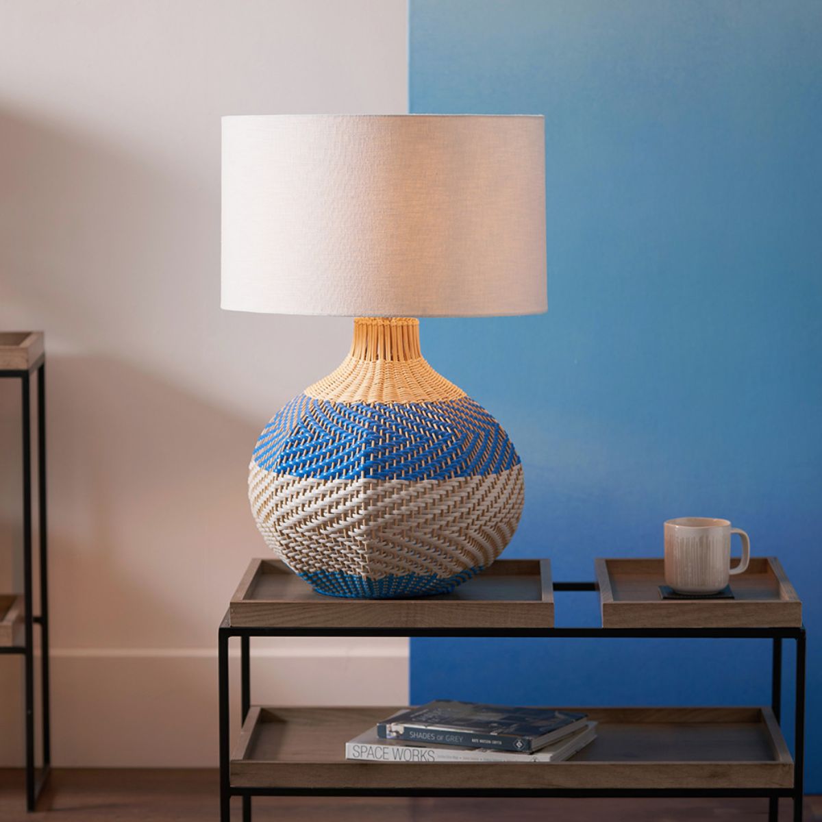 Designers Guild Brera Rattan Large Table Lamp Cobalt
