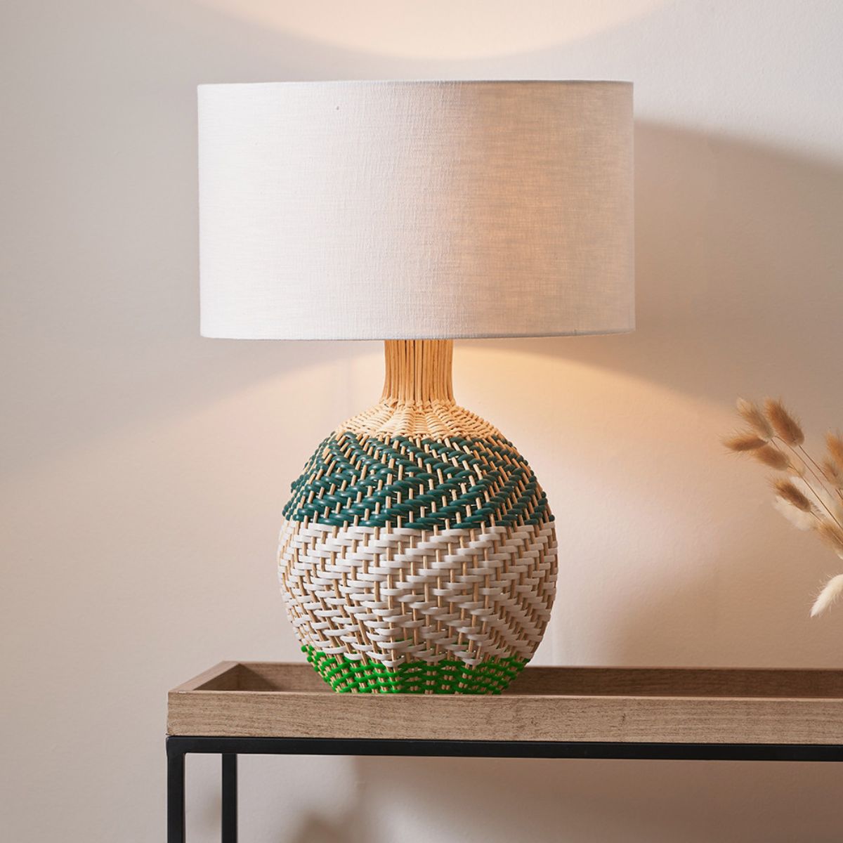 Designers Guild Brera Rattan Small Table Lamp Emerald