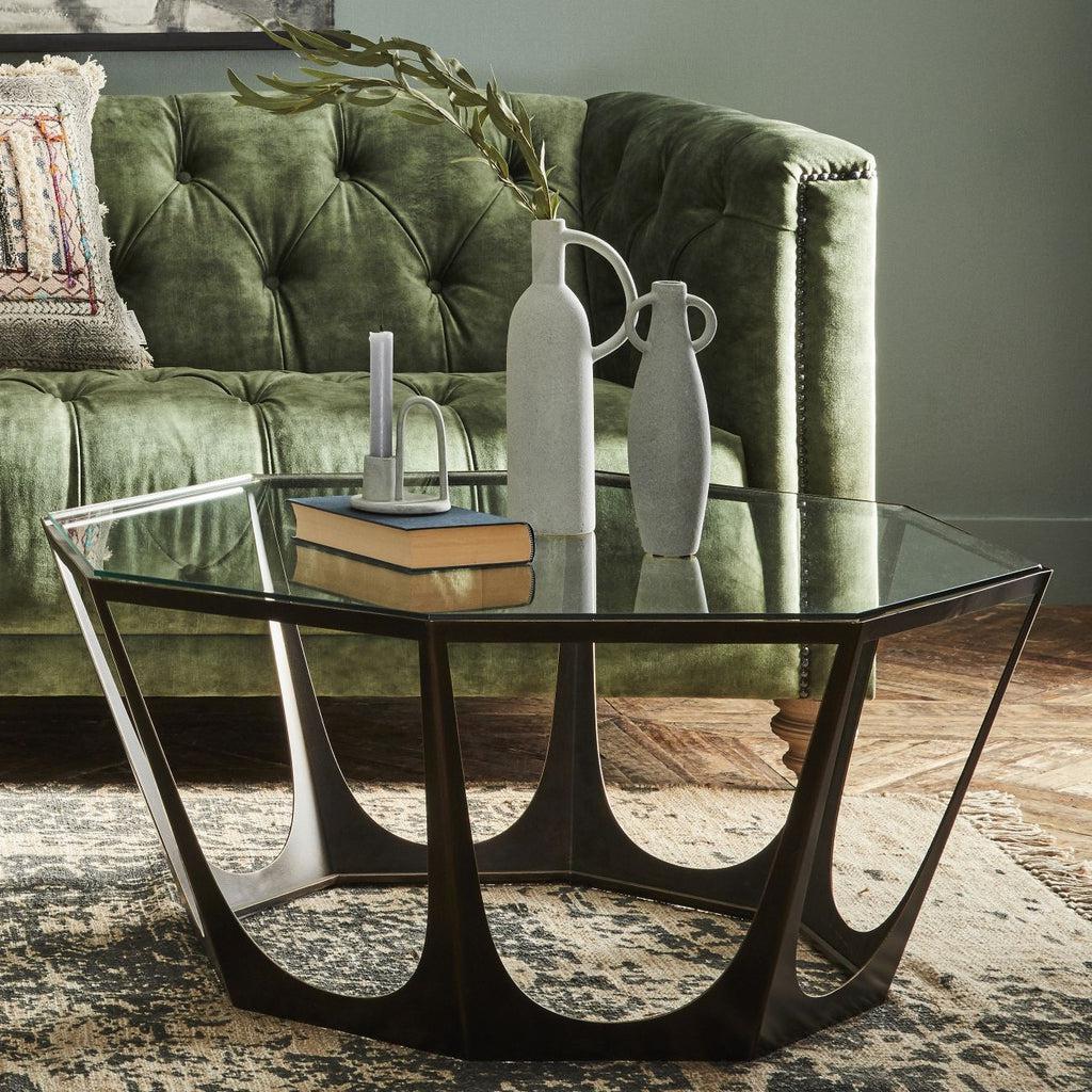 Bronze Gilded Octagonal Glass Coffee Table-Beaumonde