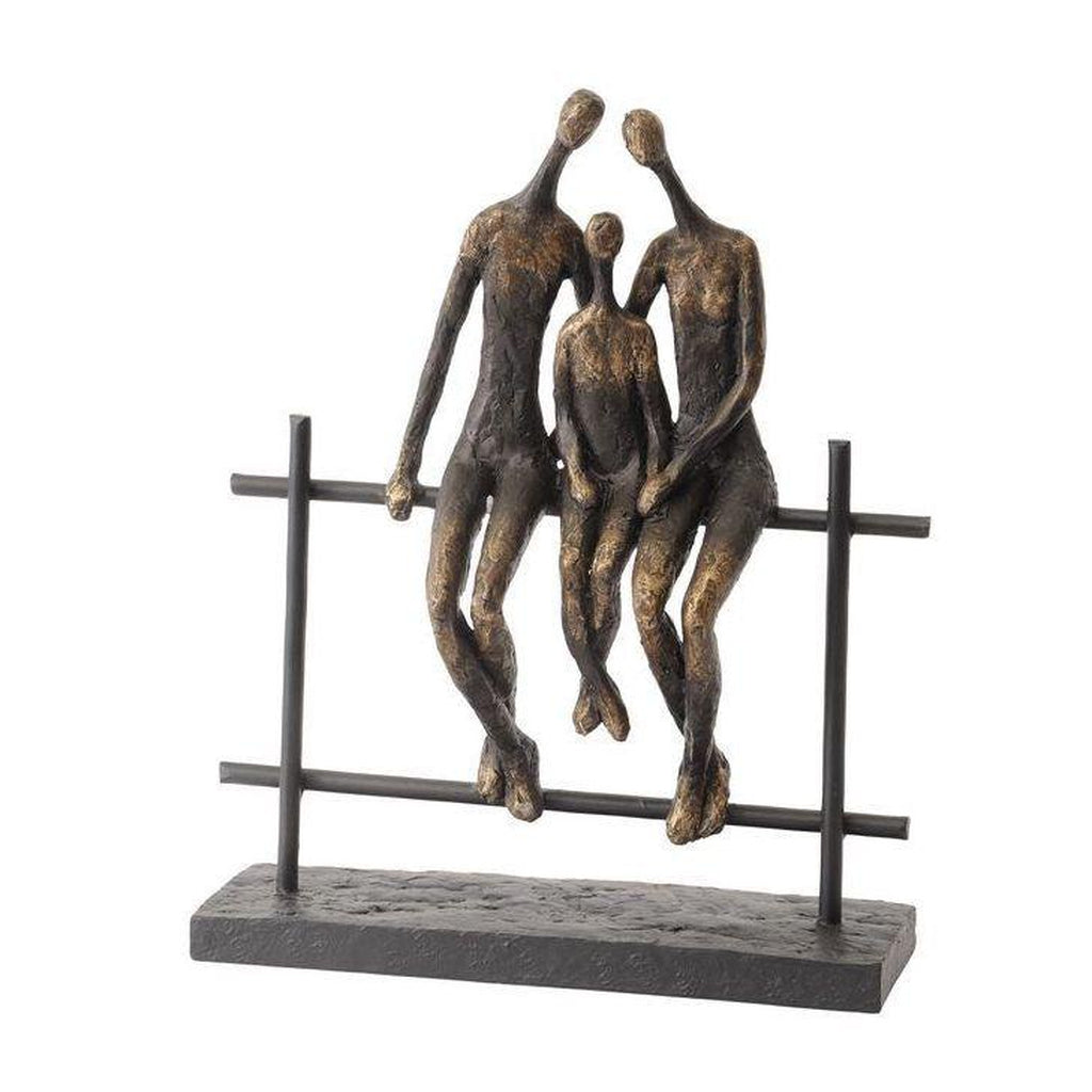 Bronzed Family Trio Bench Sculpture-Beaumonde