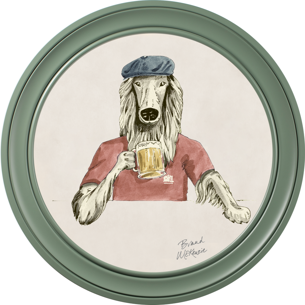 Brand McKenzie Happy Hour Bruce Framed Round Art Print with Chalk White Background