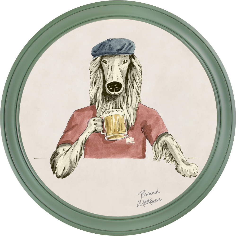 Brand McKenzie Happy Hour Bruce Framed Round Art Print with Chalk White Background