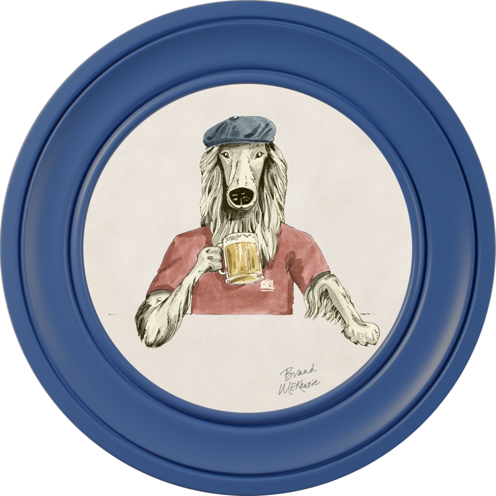 Brand McKenzie Happy Hour Bruce Framed Round Art Print with Chalk White Background