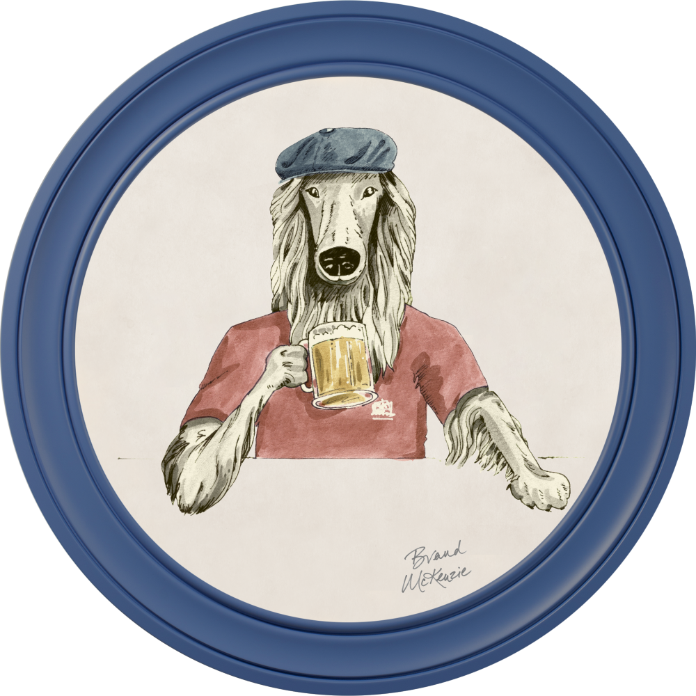 Brand McKenzie Happy Hour Bruce Framed Round Art Print with Chalk White Background