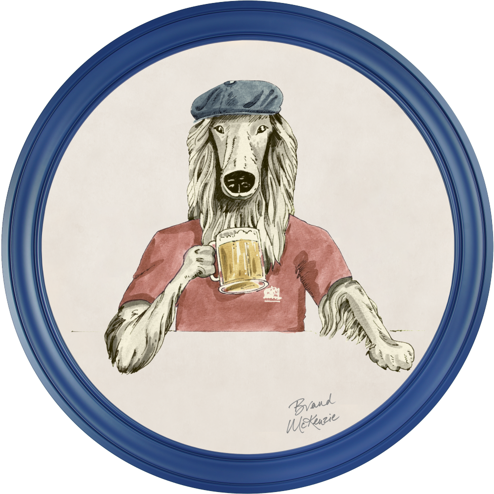 Brand McKenzie Happy Hour Bruce Framed Round Art Print with Chalk White Background