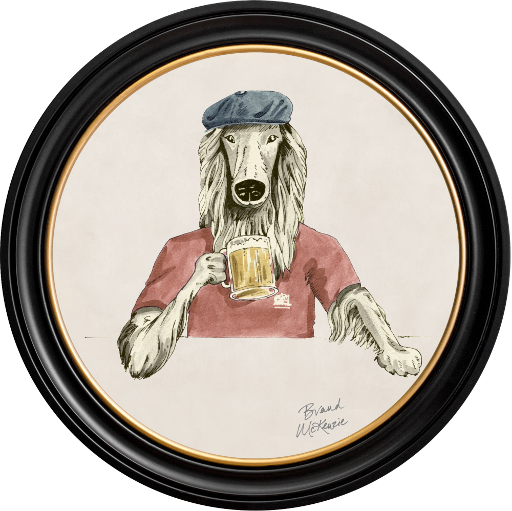 Brand McKenzie Happy Hour Bruce Framed Round Art Print with Chalk White Background