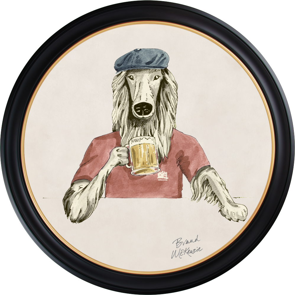Brand McKenzie Happy Hour Bruce Framed Round Art Print with Chalk White Background