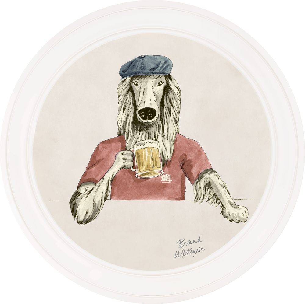 Brand McKenzie Happy Hour Bruce Framed Round Art Print with Chalk White Background