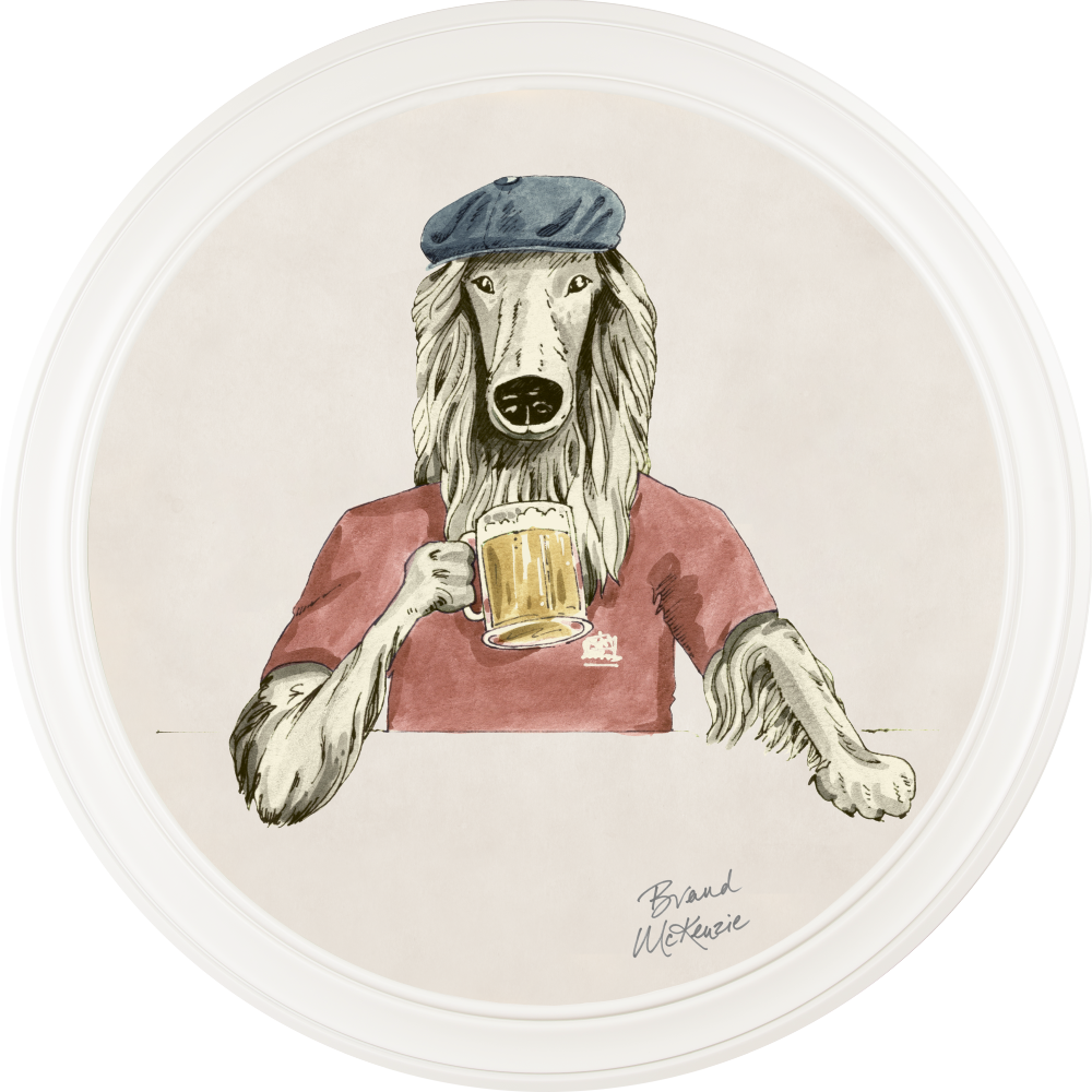 Brand McKenzie Happy Hour Bruce Framed Round Art Print with Chalk White Background